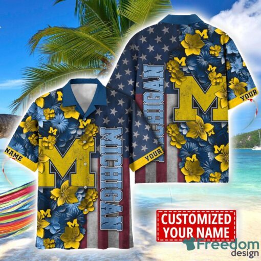 Michigan Wolverines Custom name USA Flag 4th July Independence Day Hawaiian Shirt Product Photo 1