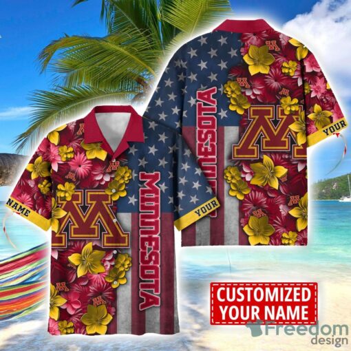 Minnesota Golden Gophers Custom name USA Flag 4th July Independence Day Hawaiian Shirt Product Photo 1