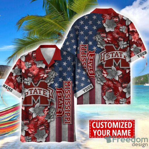 Mississippi State Bulldogs Custom name USA Flag 4th July Independence Day Hawaiian Shirt Product Photo 1