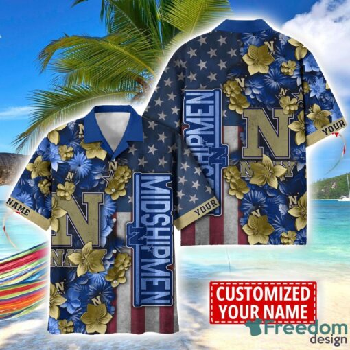 Navy Midshipmen Custom name USA Flag 4th July Independence Day Hawaiian Shirt Product Photo 1