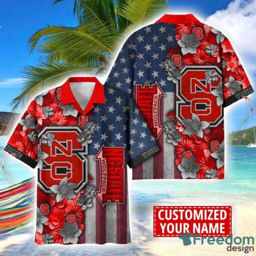 NC State Wolfpack Custom name USA Flag 4th July Independence Day Hawaiian Shirt Product Photo 1