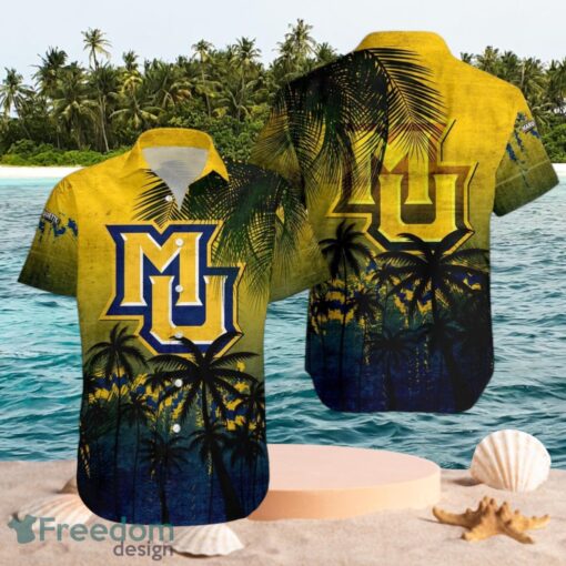 NCAA Marquette Golden Eagles Logo Design Coconut Tree Yellow Shirt Hawaiian Shirt Product Photo 1