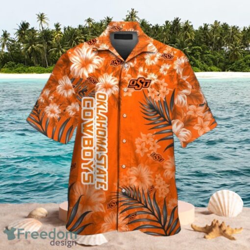 NCAA Oklahoma State Cowboys Logo Design Orange Flowers Shirt Hawaiian Shirt Product Photo 1