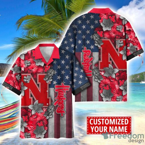 Nebraska Cornhuskers Custom name USA Flag 4th July Independence Day Hawaiian Shirt Product Photo 1