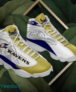 NFL Baltimore Ravens Logo Design White Yellow Shoes Gift For Fans Air Jordan 13