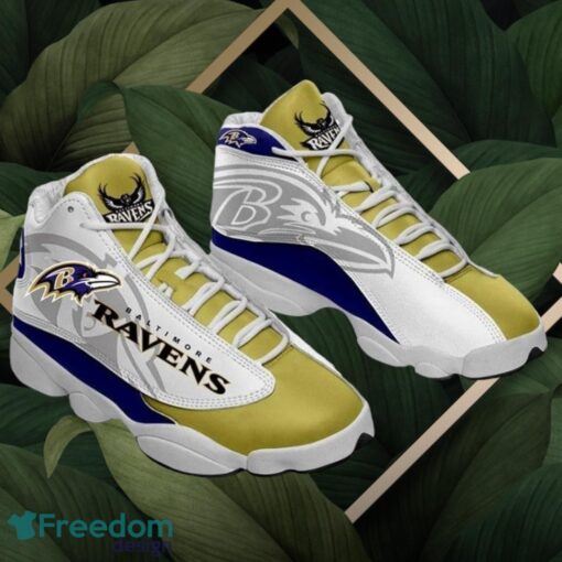 NFL Baltimore Ravens Logo Design White Yellow Shoes Gift For Fans Air Jordan 13 Product Photo 1