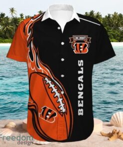 NFL Cincinnati Bengals Logo Design Fireball Black Shirt Hawaiian Shirt