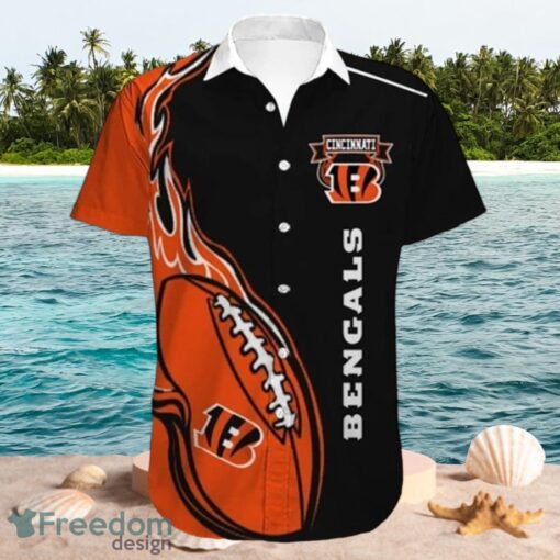 NFL Cincinnati Bengals Logo Design Fireball Black Shirt Hawaiian Shirt Product Photo 1