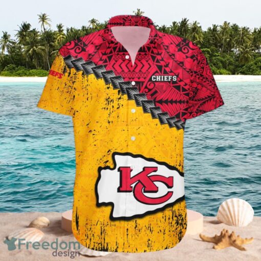 NFL Kansas City Chiefs Big Logo Design Yellow Red Shirt Hawaiian Shirt Product Photo 1