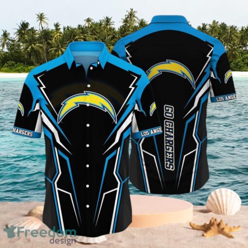 NFL Los Angeles Chargers Logo Design Black Blue Shirt Hawaiian Shirt Product Photo 1