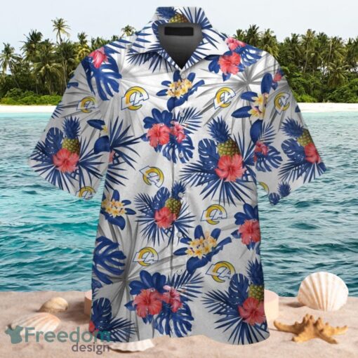 NFL Los Angeles Rams Logo Design Tropical White Shirt Hawaiian Shirt Product Photo 1