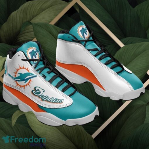 NFL Miami Dolphins Logo Design White Blue Shoes Gift For Fans Air Jordan 13 Product Photo 1