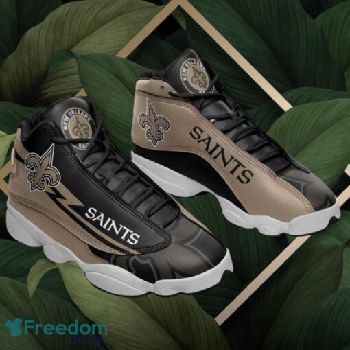 NFL New Orleans Saints Logo Design Black Brown Shoes Gift For Fans Air Jordan 13 Product Photo 1