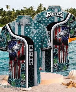 NFL Philadelphia Eagles Logo Design Skull America Flag Hawaiian Shirt