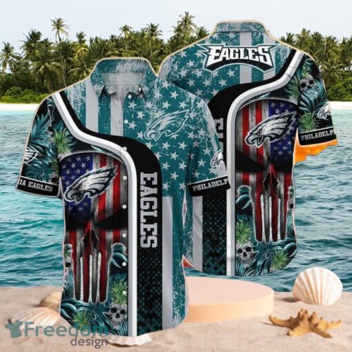 NFL Philadelphia Eagles Logo Design Skull America Flag Hawaiian Shirt Product Photo 1