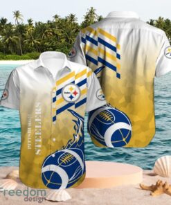 NFL Pittsburgh Steelers Logo Design Blue Fireball White Shirt Hawaiian Shirt