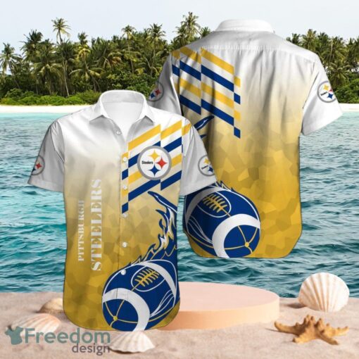 NFL Pittsburgh Steelers Logo Design Blue Fireball White Shirt Hawaiian Shirt Product Photo 1