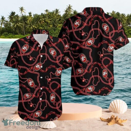 NFL San Francisco 49Ers Logo Design Black Shirt Hawaiian Shirt Product Photo 1