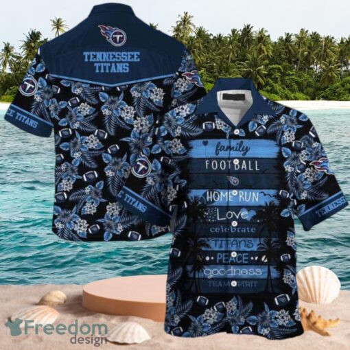 NFL Tennessee Titans Logo Design Flowers Navy Blue Shirt Hawaiian Shirt Product Photo 1