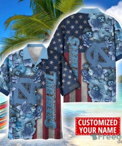 North Carolina Tar Heels Custom name USA Flag 4th July Independence Day Hawaiian Shirt