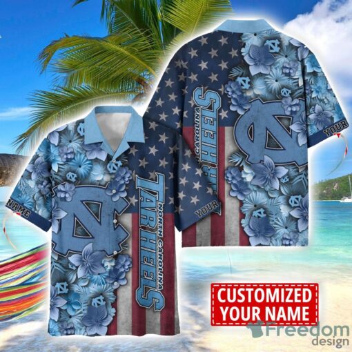 North Carolina Tar Heels Custom name USA Flag 4th July Independence Day Hawaiian Shirt Product Photo 1