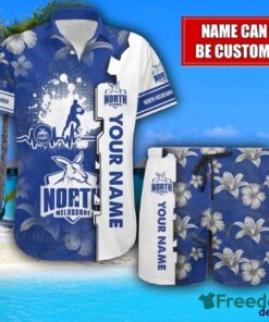 North Melbourne Kangaroos Flower Tropical Hawaiian Shirt And Shorts Custom Name For Fans Summer Outfit