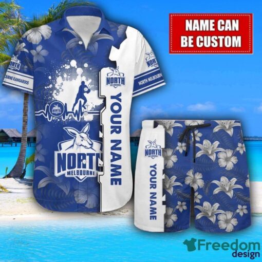 North Melbourne Kangaroos Flower Tropical Hawaiian Shirt And Shorts Custom Name For Fans Summer Outfit Product Photo 1