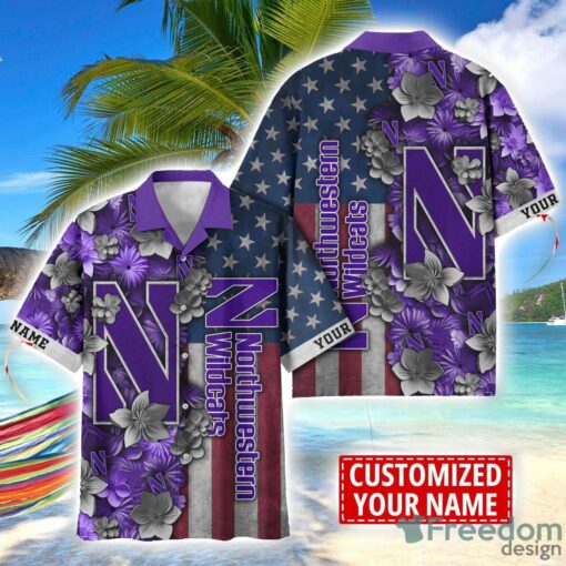 Northwestern Wildcats Custom name USA Flag 4th July Independence Day Hawaiian Shirt Product Photo 1