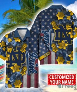 Notre Dame Fighting Irish Custom name USA Flag 4th July Independence Day Hawaiian Shirt