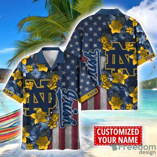 Notre Dame Fighting Irish Custom name USA Flag 4th July Independence Day Hawaiian Shirt Product Photo 1