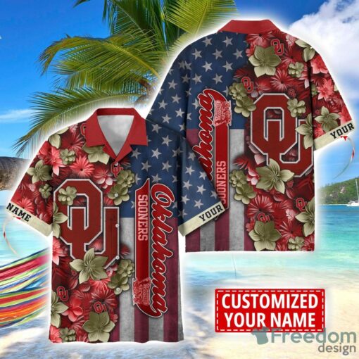 Oklahoma Sooners Custom name USA Flag 4th July Independence Day Hawaiian Shirt Product Photo 1