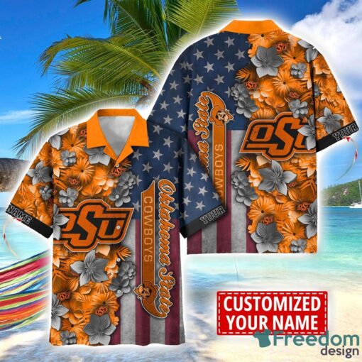 Oklahoma State Cowboys Custom name USA Flag 4th July Independence Day Hawaiian Shirt Product Photo 1