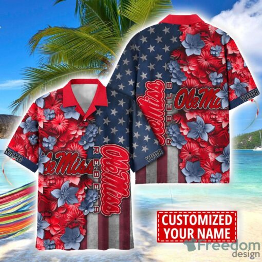 Ole Miss Rebels Custom name USA Flag 4th July Independence Day Hawaiian Shirt Product Photo 1