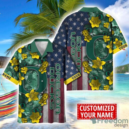 Oregon Ducks Custom name USA Flag 4th July Independence Day Hawaiian Shirt Product Photo 1