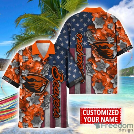 Oregon State Beavers Custom name USA Flag 4th July Independence Day Hawaiian Shirt Product Photo 1