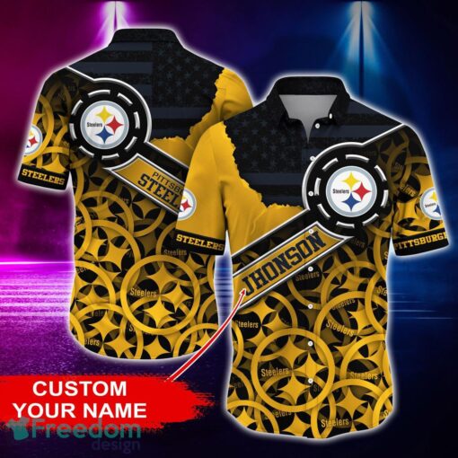 Pittsburgh Steelers Personalized Button Shirt NFL Hawaiian Shirt Custom Name Product Photo 1