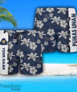 Pumas UNAM Hawaiian Shirt And Beach Shorts Flower Pattern Custom Name For Fans Product Photo 3