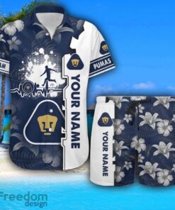 Pumas UNAM Hawaiian Shirt And Beach Shorts Flower Pattern Custom Name For Fans Product Photo 1