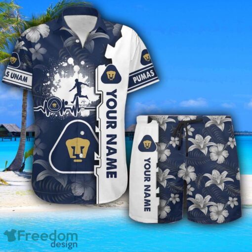 Pumas UNAM Hawaiian Shirt And Beach Shorts Flower Pattern Custom Name For Fans Product Photo 1