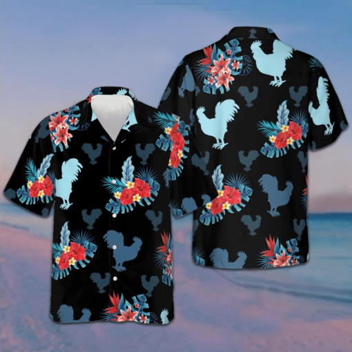 Rooster In Tropical Blue Hawaiian Shirt Summer Button Up Gifts For Rooster Lovers - Rooster In Tropical Blue Hawaiian Shirt Summer Button Up Gifts For Rooster Lovers