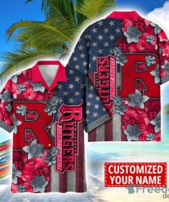 Rutgers Scarlet Knights Custom name USA Flag 4th July Independence Day Hawaiian Shirt