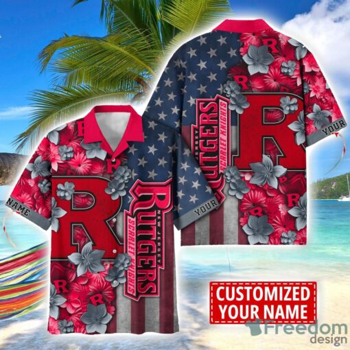 Rutgers Scarlet Knights Custom name USA Flag 4th July Independence Day Hawaiian Shirt Product Photo 1