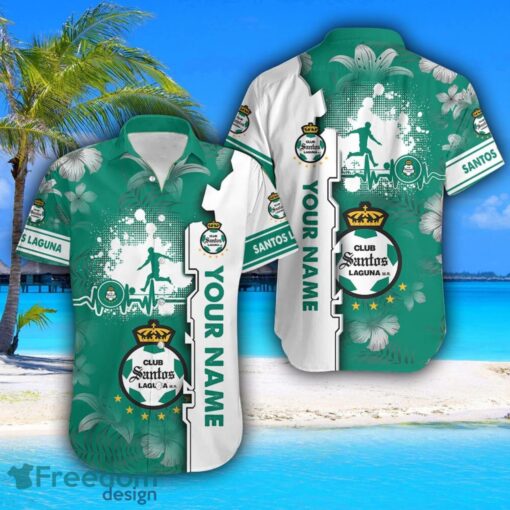 Santos Laguna Hawaiian Shirt And Beach Shorts Flower Pattern Custom Name For Fans Product Photo 2