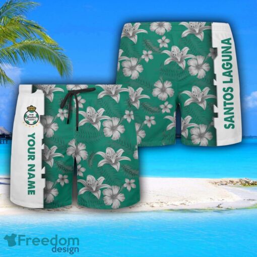 Santos Laguna Hawaiian Shirt And Beach Shorts Flower Pattern Custom Name For Fans Product Photo 3