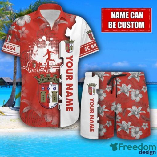 SC Braga Flower Tropical Hawaiian Shirt And Shorts Custom Name For Fans Summer Outfit Product Photo 1