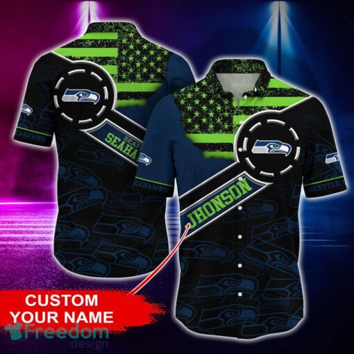 Seattle Seahawks Personalized Button Shirt NFL Hawaiian Shirt Custom Name Product Photo 1