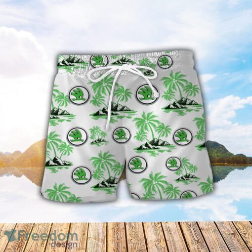 Skoda Auto Green Coconut Pattern Combo 3D Hawaiian Shirt And Shorts Product Photo 2