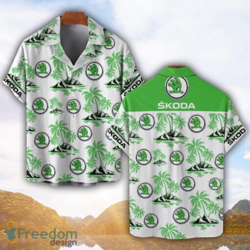 Skoda Auto Green Coconut Pattern Combo 3D Hawaiian Shirt And Shorts Product Photo 1