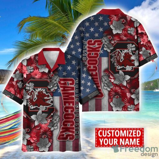 South Carolina Gamecocks Custom name USA Flag 4th July Independence Day Hawaiian Shirt Product Photo 1