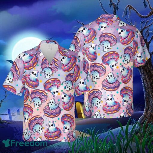 Spooky Summer Hawaiian Shirt, Cute Ghost Donut Float Button Up Shirt Product Photo 1